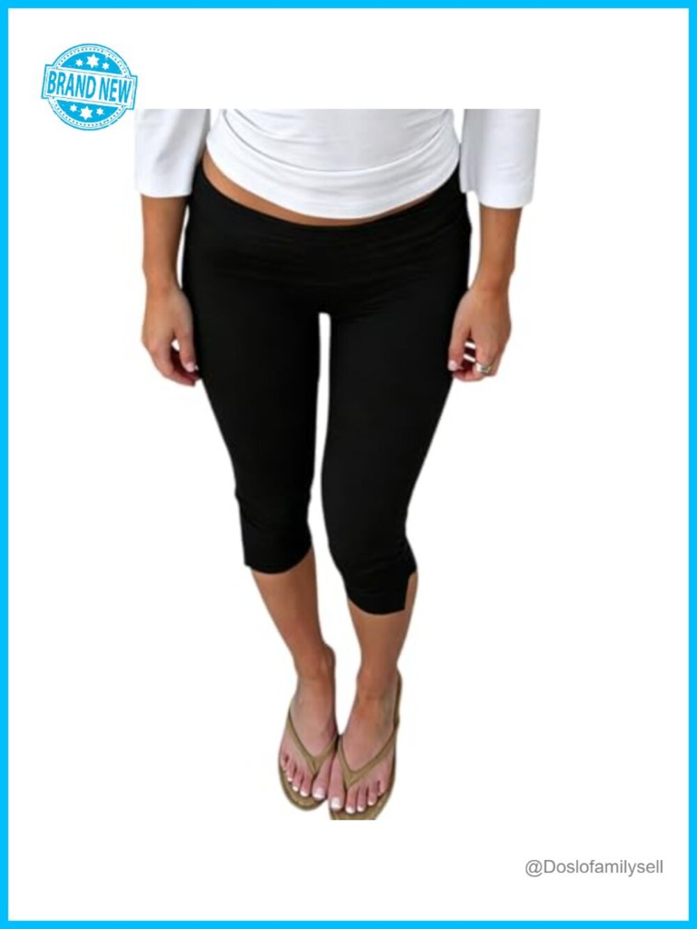 Women Low Rise Capris Leggings Fold Over Fitted Side Split Capri Pants